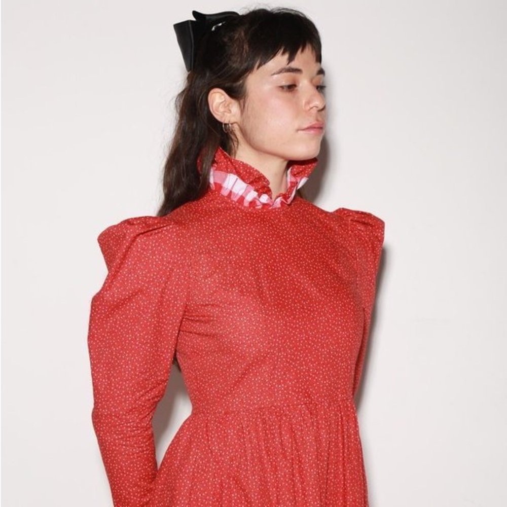 Batsheva Red Floral Ruffle Dress